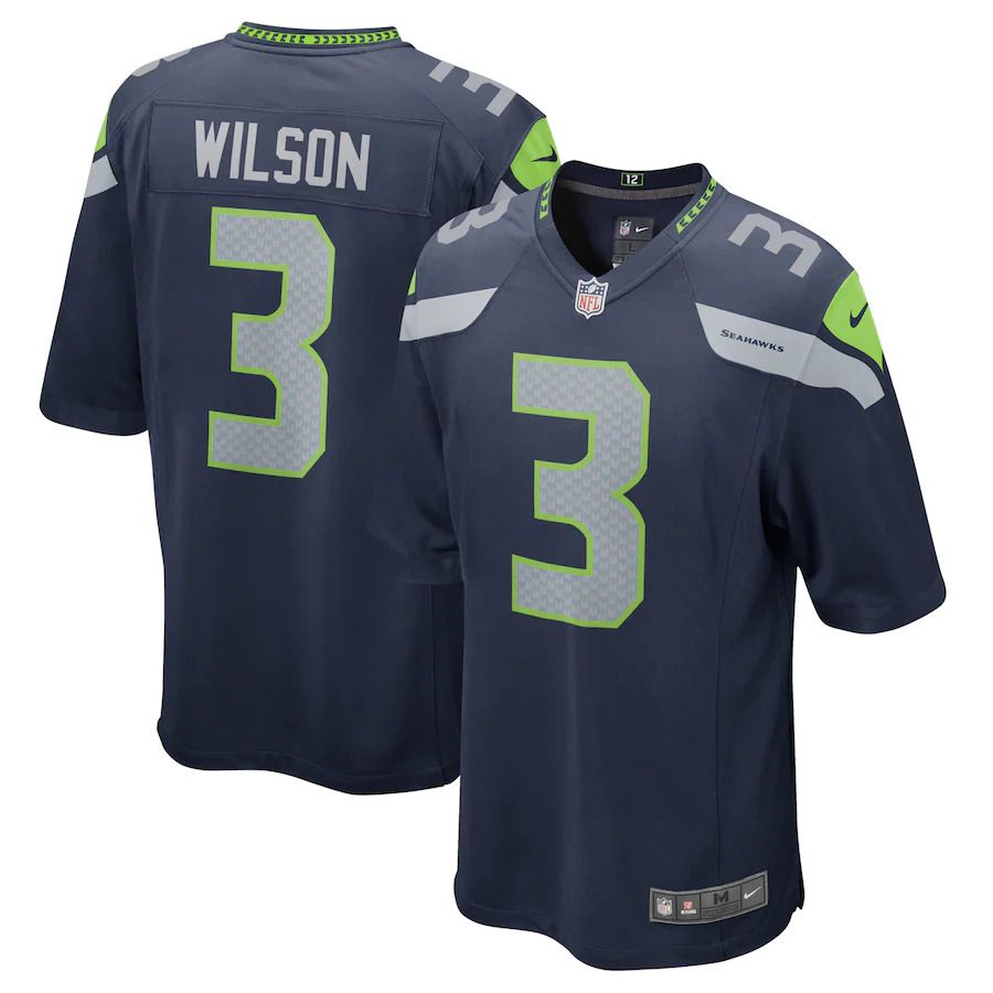 Men Seattle Seahawks 3 Russell Wilson Nike College Navy Game Team NFL Jersey